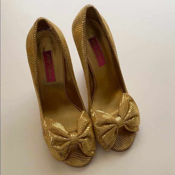 Betsey Johnson Florence Gold Wedges Cork Suede 9 - Picture 2 of 8